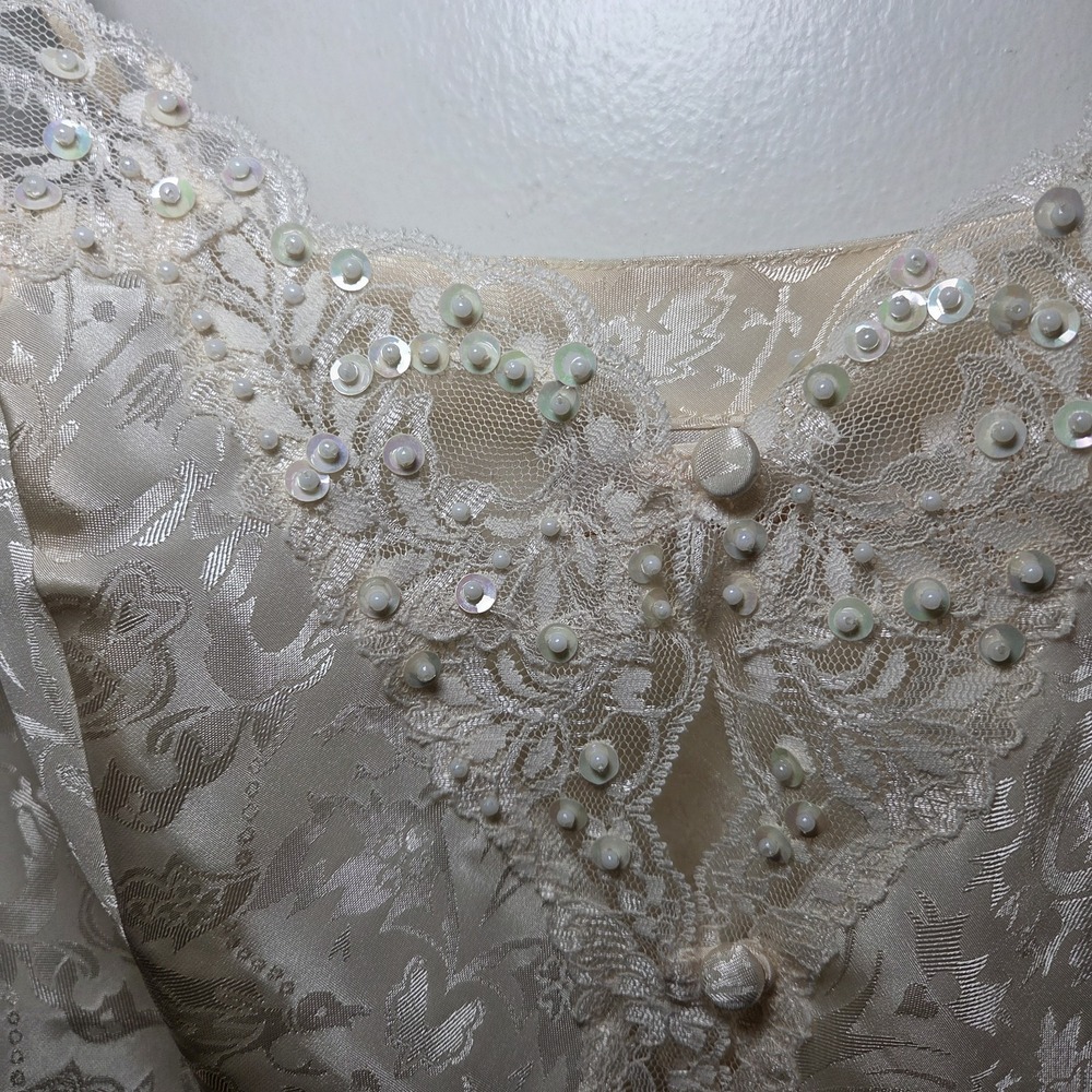 Jacquard Lace Cami Sequin Slip Top & Bottom Set Small Y2K Coquette Fairy Bride - Picture 3 of 13